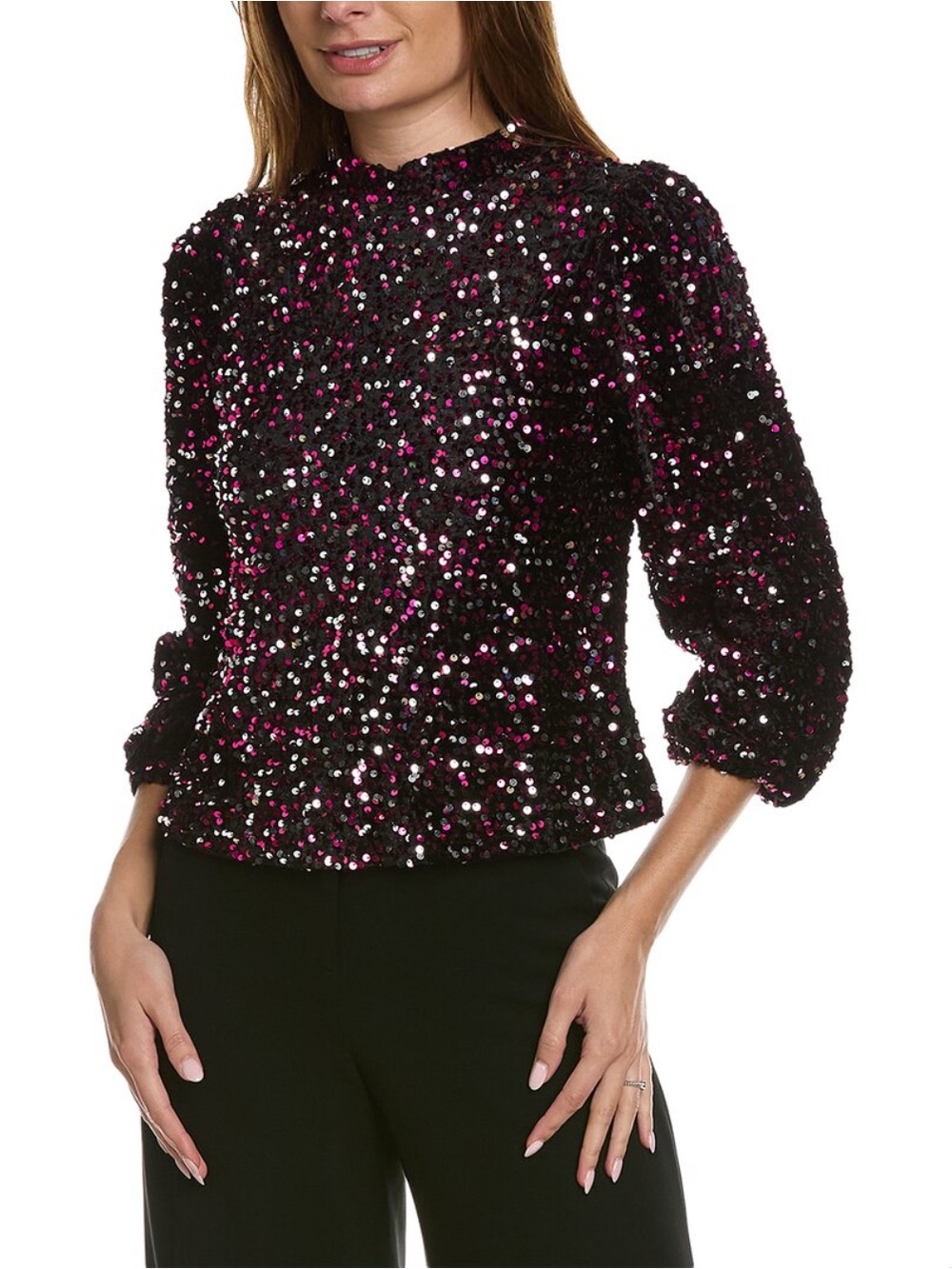 Nanette Lepore Purple Sequin Mock-Neck Top